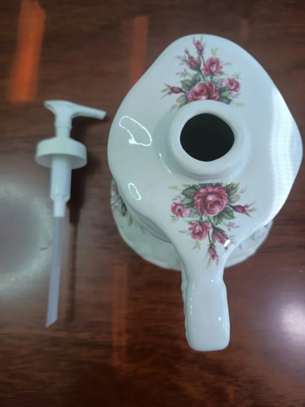 Vintage Athena Ceramic Soap Lotion Dispenser with Rose Floral Design